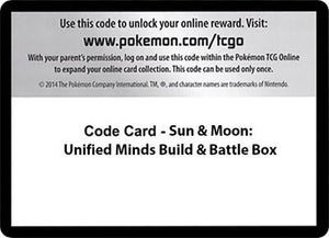 Pokemon TCG - SM - Unified Minds - Code Card - Sun & Moon Unified Minds Build & Battle Box