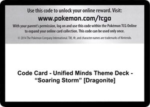 Pokemon TCG - SM - Unified Minds - Code Card - Unified Minds Theme Deck - "Soaring Storm"