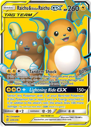 Pokemon TCG - SM - Unified Minds - Raichu & Alolan Raichu GX - 220/236 - Holofoil