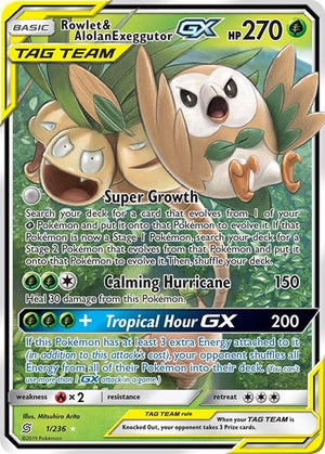 Pokemon TCG - SM - Unified Minds - Rowlet & Alolan Exeggutor GX - 1/236 - Holofoil